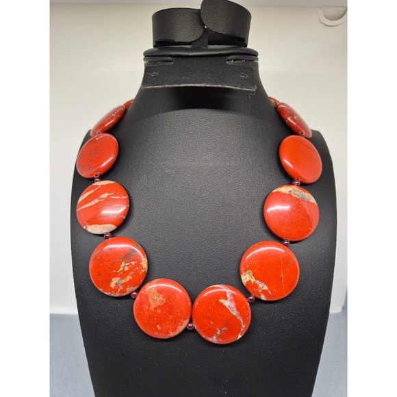 Jewelry - Vintage Chunky Necklace Red Jasper Sterling Silver Garnet Bead Statement
